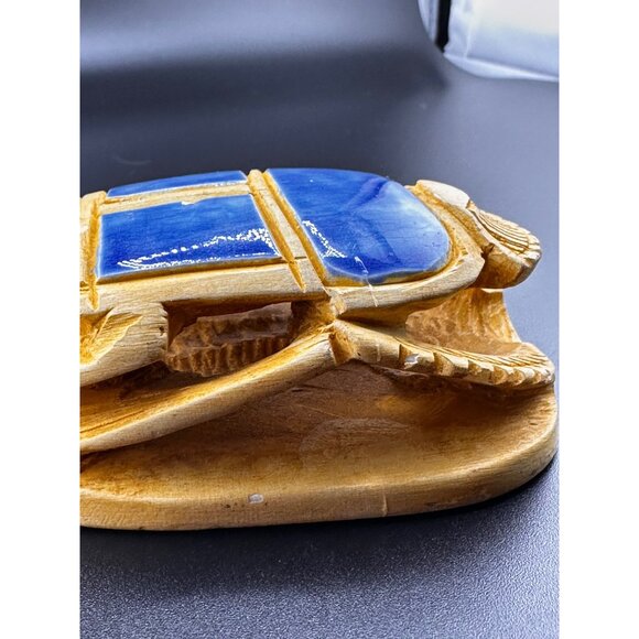 Egyptian Blue Sand Scarab Beetle Statue Heiroglyphics on bottom REPAIRED READ - Picture 16 of 16